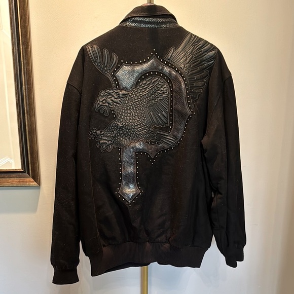 Pelle Pelle vintage wool Black Embroidered Eagle varsity bomber Jacket 4XL - Picture 1 of 13